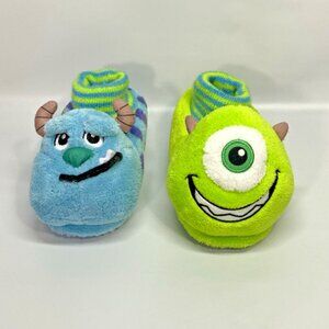 Disney Pixar Monster Inc. Pull On Slippers Rubber Sole Kids Size 7-8 Blue/Green